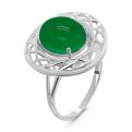 Кольцо из серебра с нат.зелёным агатом родированное - фото