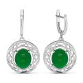 Серьги из серебра с нат. зелёным агатом родированные