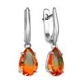 Серьги из серебра с полихромным пл.кварцем цв.оранжево-оливковый родированные