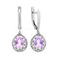 Серьги из серебра с нат. аметистом родированные