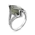 Кольцо из серебра с пл.кварцем цв.дымчатый и фианитами родированное