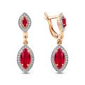 Серьги из золочёного серебра с корундом рубиновым и фианитами