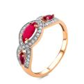 Кольцо из золочёного серебра с корундом рубиновым и фианитами