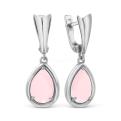 Серьги из серебра с пл.кварцем цв.розовый мутный родированные