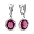 Серьги из серебра с пл.кварцем цв.родолит родированные