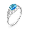 Кольцо из серебра с пл.кварцем цв.топаз и фианитами родированное