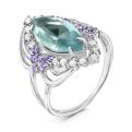 Кольцо  из серебра с пл.кварцем цв.лондон топаз и фианитами родированное