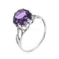 Кольцо из родированного серебра с пл. кварцем цв. аметист