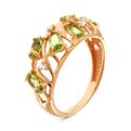 Кольцо из золочёного серебра с пл.кварцем цв.хризолит и фианитами