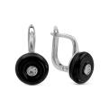 Серьги из серебра с чёрной керамикой и куб. цирконием родированные
