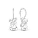 Серьги детские из серебра с фианитами родированные - Медвежата с сердцем