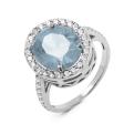 Кольцо из серебра с пл.кварцем цв.топаз и фианитами родированное