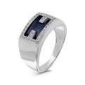 Кольцо из серебра с синей керамикой и куб. цирконием родированное