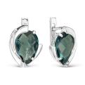 Серьги из серебра с пл.кварцем цв.лондон-топаз и фианитами родированные
