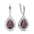 Серьги из родированного серебра с пл.кварцем цв родолит и фианитами
