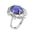 Кольцо из серебра с пл.кварцем цв.аметист и фианитами родированное