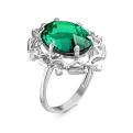Кольцо из серебра с пл.кварцем цв.изумруд и фианитами родированное