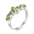 Кольцо из серебра с пл.кварцем цв.хризолит родированное