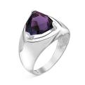 Кольцо из серебра с пл. кварцем цв. аметист родированное