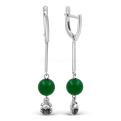 Серьги из серебра с нат.зелёным агатом родированные