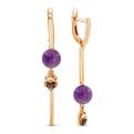 Серьги из золочёного серебра с аметистом и родированием