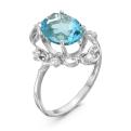 Кольцо из серебра с пл.кварцем цв.топаз и фианитами родированное