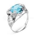 Кольцо из серебра с пл.кварцем цв.топаз и фианитами родированное