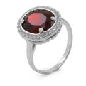 Кольцо из серебра с пл. кварцем цв. гранат и фианитами родированное