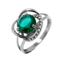 Кольцо из серебра с пл.кварцем цв.зелёный и фианитами родированное