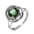 Кольцо из серебра с пл.кварцем цв.хризолит и фианитами родированное