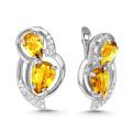 Серьги из серебра с пл.кварцем цв.цитрин и фианитами родированные