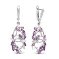 Серьги из серебра с пл.кварцем цв.аметист и фианитами родированные