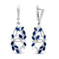 Серьги из серебра с пл.кварцем цв.сапфир и фианитами родированные