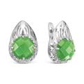 Серьги из серебра с пл.кварцем цв.хризолит и фианитами родированные