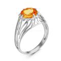 Кольцо из серебра с пл.кварцем цв.цитрин и фианитами родированное