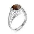 Кольцо из серебра с пл.кварцем цв.раухтопаз и фианитами родированное