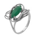 Кольцо из серебра с пл.кварцем цв.зелёный агат и фианитами родированное