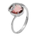 Кольцо из серебра с пл.кварцем цв.розовый и фианитами родированное