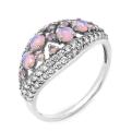 Кольцо из серебра с пл.кварцем цв.розовый и фианитами родированное