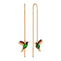 Серьги-продёвки из золочёного серебра с пл.кварцем цв.зелёный, чёрный, родированием и фианитами - Колибри