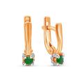 Серьги из золочёного серебра с нат.изумрудом и фианитами