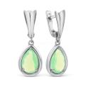 Серьги из серебра с пл.кварцем цв.опалит зелёный родированные