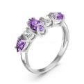 Кольцо из серебра с пл.кварцем цв.аметист и фианитами родированное