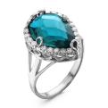 Кольцо из серебра с пл.кварцем цв.топаз и фианитами родированное