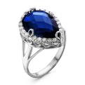 Кольцо из серебра с пл.кварцем цв.сапфир и фианитами родированное