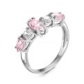 Кольцо из серебра с пл.розовым кварцем и фианитами родированное