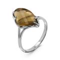 Кольцо из серебра с пл.кварцем цв.раухтопаз родированное