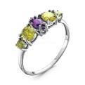 Кольцо из серебра с пл.кварцем цв.хризолит и аметист родированное