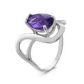 Кольцо из серебра с пл.кварцем цв.аметист родированное