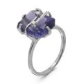 Кольцо из серебра с пл.кварцем цв.аметист и фианитами родированное